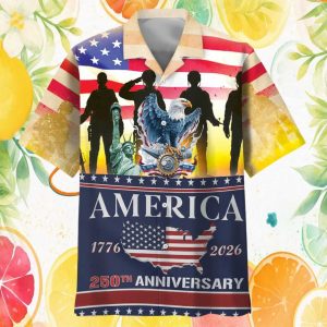 America 250th Anniversary Military Tribute Hawaiian Shirt   1776 2026 Patriotic Eagle
