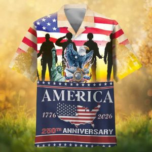 America 250th Anniversary Military Tribute Hawaiian Shirt   1776 2026 Patriotic Eagle