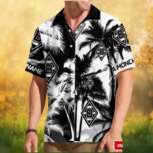 Borussia Mönchengladbach Personalized Palm Tree Monochrome Hawaiian