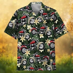 Classic Red Chopper & White Lily Dark Floral Biker Hawaiian Shirt