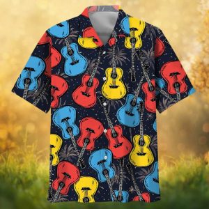 Colorful Retro Acoustic Guitar Pattern Summer Beach Hawaiian Shirt