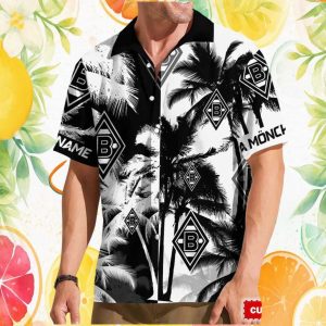 Custom Name Borussia Mönchengladbach Black & White Palm Hawaiian Custom Name Borussia Mönchengladbach Black & White Palm Hawaiian