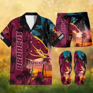 Custom Name Brisbane Broncos NRL Tropical Summer Beach Outfit Set