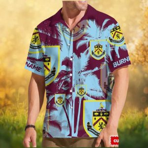 Custom Name Burnley FC Claret and Blue Palm Tree Tropical Hawaiian