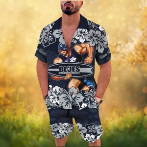 Custom Name Carlton Blues AFL Mascot Hawaiian and Shorts Set