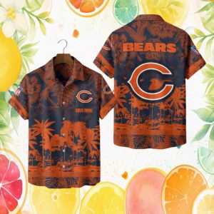 Custom Name Chicago Bears Navy & Orange Tropical Hawaiian NFL Beach Gear Custom Name Chicago Bears Navy & Orange Tropical Hawaiian NFL Beach Gear