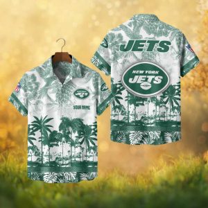 Custom Name New York Jets NFL White & Green Tropical Summer Hawaiian
