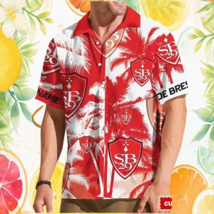 Custom Name Stade Brestois 29 SB29 Football Club Red Palm Hawaiian Custom Name Stade Brestois 29 SB29 Football Club Red Palm Hawaiian