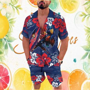 Custom Sydney Roosters NRL Tropical Hibiscus Hawaiian & Shorts Set Custom Sydney Roosters NRL Tropical Hibiscus Hawaiian & Shorts Set
