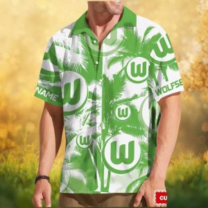 Custom VfL Wolfsburg Green & White Palm Leaf Hawaiian