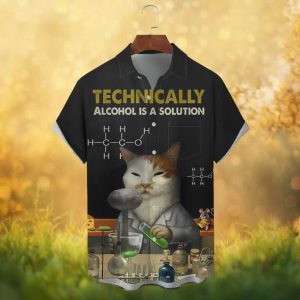Funny Scientist Cat “Alcohol Is A Solution” Chemistry Hawaiian Shirt