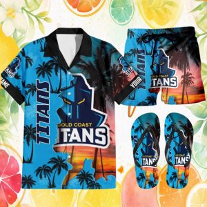 Gold Coast Titans NRL Personalized Tropical Hawaiian Set with Flip Flops Gold Coast Titans NRL Personalized Tropical Hawaiian Set with Flip Flops
