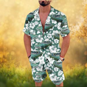 Holden Classic Green Car White Hibiscus Floral Hawaiian Set