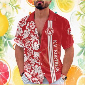 K.V. Kortrijk Custom Name Red Hibiscus Floral Belgian Football Fan Hawaiian