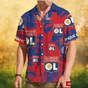 Olympique Lyonnais (Lyon) Custom Name Blue & Red Tropical Fan Hawaiian