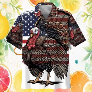 Patriotic American Flag Turkey Hunter Thanksgiving Hawaiian Shirt