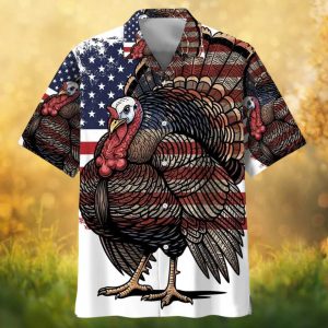 Patriotic American Flag Turkey Hunter Thanksgiving Hawaiian Shirt