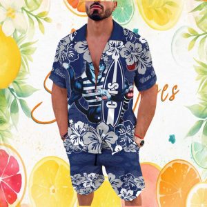 Personalised Geelong Cats AFL Hibiscus Floral Hawaiian and Shorts Set Personalised Geelong Cats AFL Hibiscus Floral Hawaiian and Shorts Set