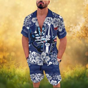 Personalised Geelong Cats AFL Hibiscus Floral Hawaiian and Shorts Set