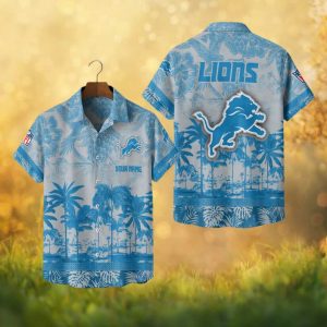 Personalize Name Detroit Lions NFL Light Blue Tropical Palm Tree Hawaiian