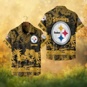 Personalize Name Pittsburgh Steelers NFL Black & Gold Floral Hawaiian