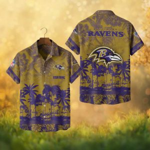 Personalized Baltimore Ravens NFL Tropical Gold Hawaiian
