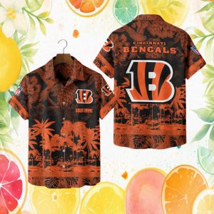Personalized Cincinnati Bengals Orange & Black Hawaiian Custom Name NFL Personalized Cincinnati Bengals Orange & Black Hawaiian Custom Name NFL