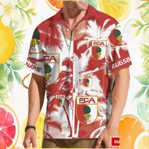 Personalized FC Augsburg Tropical Palm Tree Red White Hawaiian Personalized FC Augsburg Tropical Palm Tree Red White Hawaiian