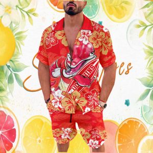 Personalized South Redcliffe Dolphins NRL Tropical Floral Hawaiian & Shorts Set Personalized South Redcliffe Dolphins NRL Tropical Floral Hawaiian & Shorts Set