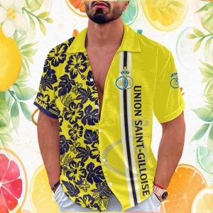 Personalized Union Saint Gilloise USG Yellow & Navy Summer Hawaiian Personalized Union Saint Gilloise USG Yellow & Navy Summer Hawaiian