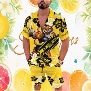 Richmond Tigers AFL Mascot Custom Name Yellow Floral Hawaiian Set Richmond Tigers AFL Mascot Custom Name Yellow Floral Hawaiian Set