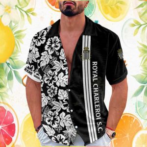 Royal Charleroi S.C. Personalized Black & White Floral Aloha Hawaiian