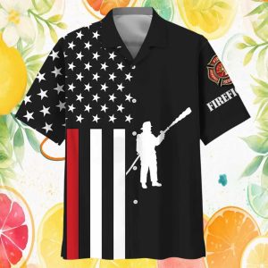 Thin Red Line Firefighter American Flag Button Down Hawaiian Shirt