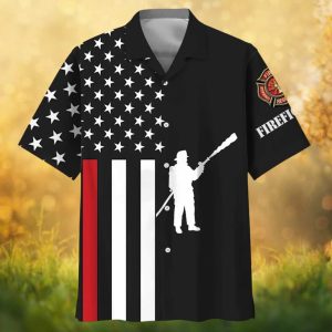 Thin Red Line Firefighter American Flag Button Down Hawaiian Shirt