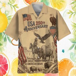 USA 250th Anniversary Commemorative Shirt   Native Chief, Bison & Eagle Hawaiian Shirt