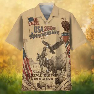 USA 250th Anniversary Commemorative Shirt   Native Chief, Bison & Eagle Hawaiian Shirt