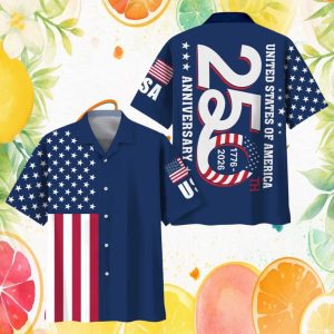 United States of America 250th Anniversary Bold Logo Patriotic Hawaiian Shirt