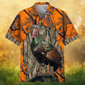 Wild Turkey Camouflage Forest Hunting Button Down Hawaiian Shirt