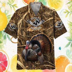 Wild Turkey Hunter Camouflage Pattern Short Sleeve Hawaiian Shirt