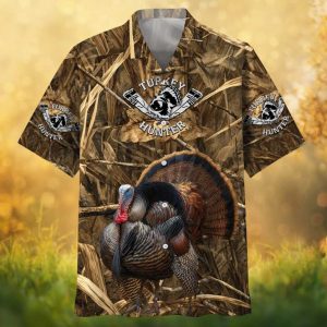 Wild Turkey Hunter Camouflage Pattern Short Sleeve Hawaiian Shirt