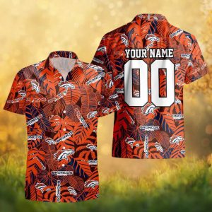 Denver Broncos Orange Tropical Palm Custom Name Personalized Hawaiian Shirt
