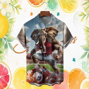 Alabama Crimson Tide Big Al Elephant Mascot Football Action Graphic Hawaiian Shirt