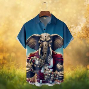 Alabama Crimson Tide Big Al Elephant Muscle Man Championship Rings Hawaiian Shirt