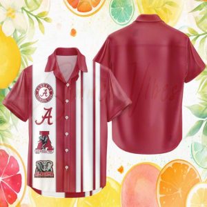 Alabama Crimson Tide NCAA Multi Logo Heritage Stripe Hawaiian Shirt