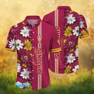 Arizona State Sun Devils NCAA Floral Stripe Hawaiian Shirt MaroonGold