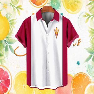 Arizona State Sun Devils NCAA Men's White & Maroon Stripe Bowling Hawaiian Shirt