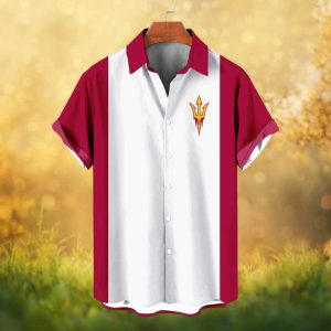Arizona State Sun Devils NCAA Men's White & Maroon Stripe Bowling Hawaiian Shirt