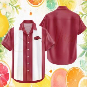 Arkansas Razorbacks NCAA Vertical Stripe Bowling Hawaiian Shirt