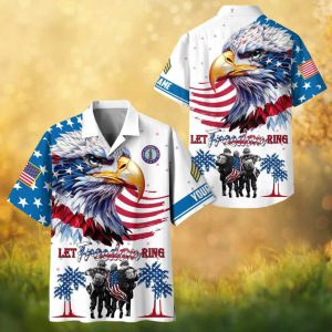Army National Guard Patriotic Bald Eagle Let Freedom Ring Hawaiian Shirt