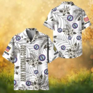 Army National Guard Tropical Hawaiian Shirt Personalized Military Rank Summer Button Down